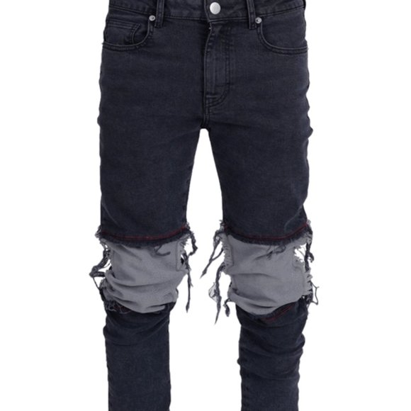 Lakenzie Men's contrast knee patch denim - Black - Picture 1 of 2